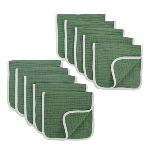 100% Cotton Muslin Burp Cloths for Baby - Green, Pack of 10