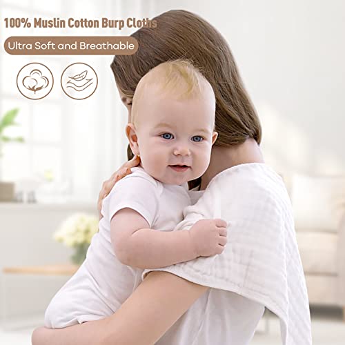 Yoofoss 100% Cotton Muslin Burp Cloths for Baby - 10 Pack White