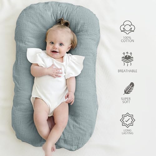 Soft 100% Cotton Blue & Grey Muslin Baby Cover Set