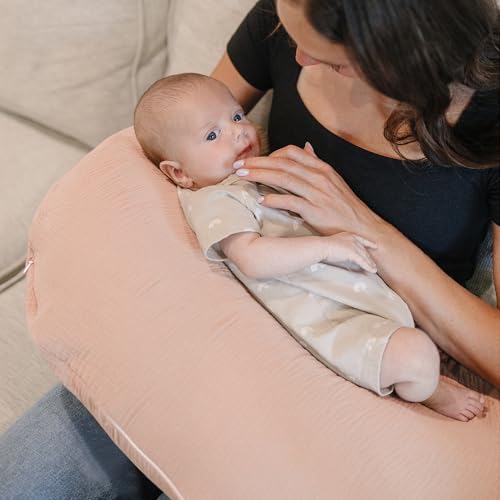 Konssy 2-Pack Pink Floral Soft Muslin Nursing Pillow Covers