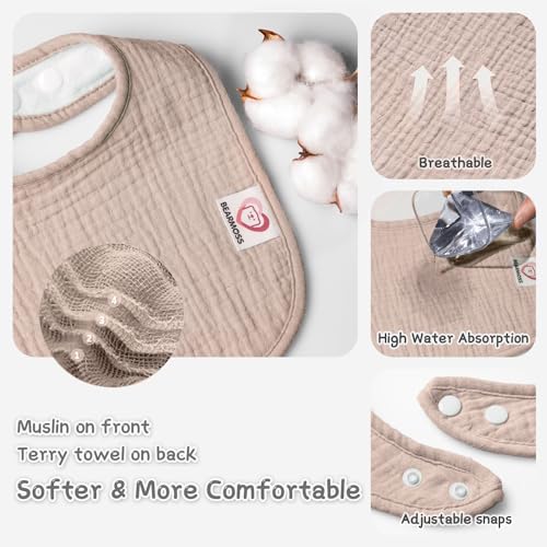 100% Cotton Muslin Bibs - 10-Pack for Babies