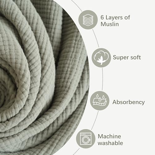 Konssy 6-Layer Cotton Baby Blanket, 37x41, Versatile & Lightweight Leafy Design